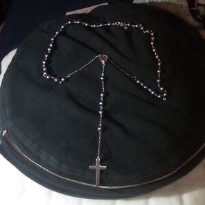 Silver Beaded Rosary Necklace